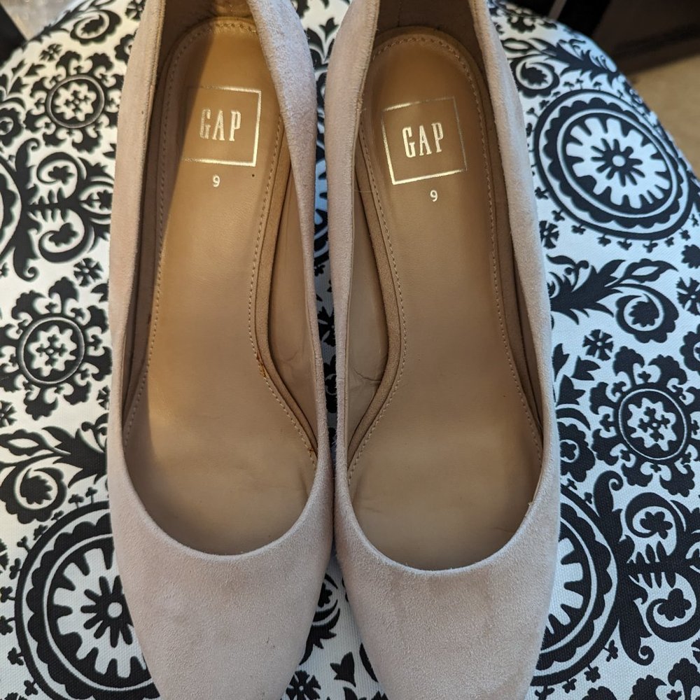 Beige Suede GAP Block Heel Pumps